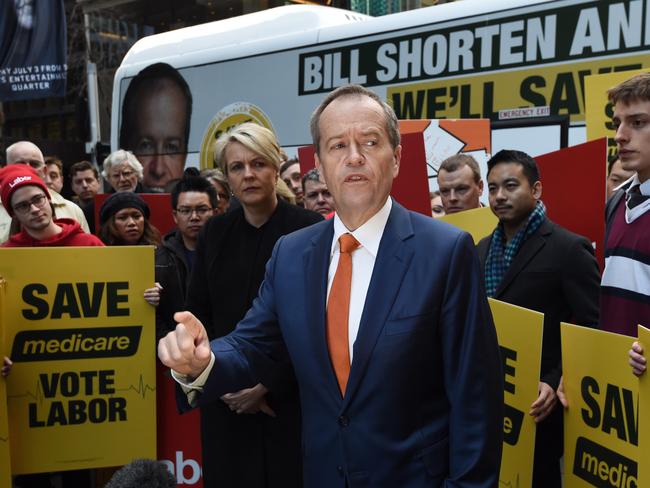 Opposition Leader Bill Shorten with the Labor faithful on the day before the election. Picture: AAP Image/Mick Tsikas