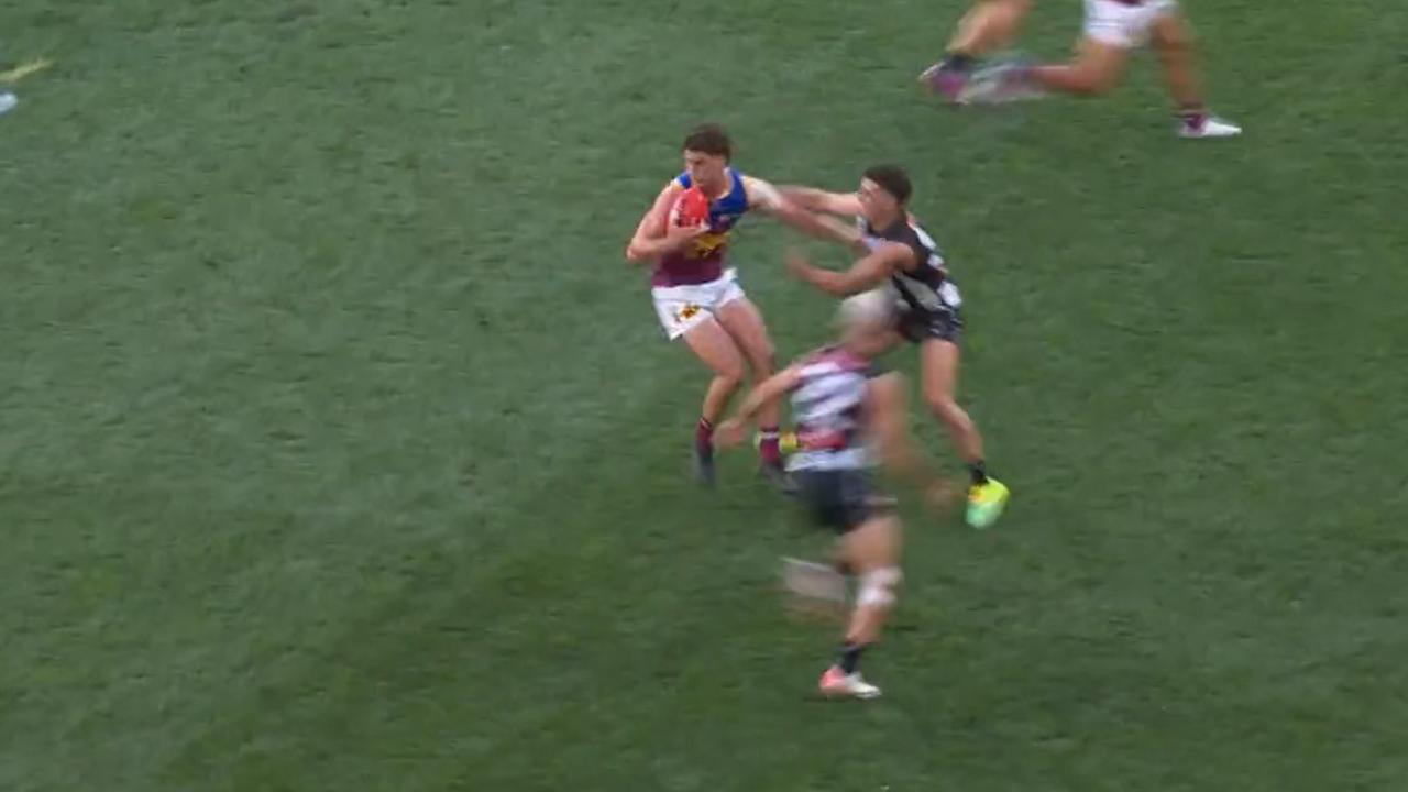 Berry brushed past Daicos with ease, resulting in a goal. Picture: Channel 7