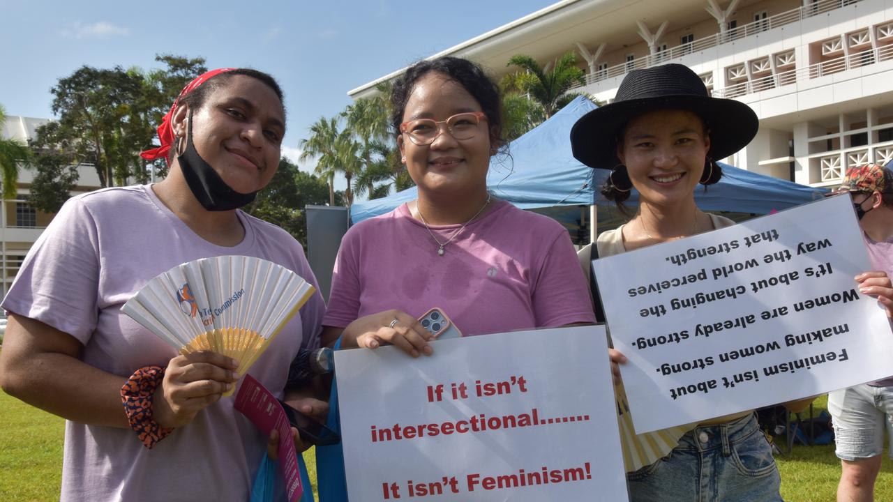 Stella Wingti, Niju Ale and Na Li at the City of Darwin International Women's Day walk and Celebrations, Saturday March 5.