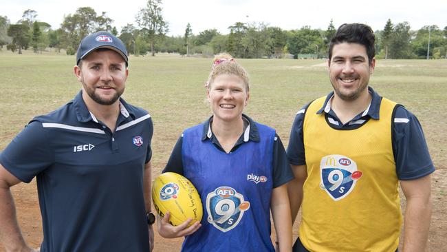 FORWARD THINKING: Jeff Neumann (left) of AFL Darling Downs is tackling a new venture with One On One Football. <ld pattern=" "/> <source>Picture: File</source>