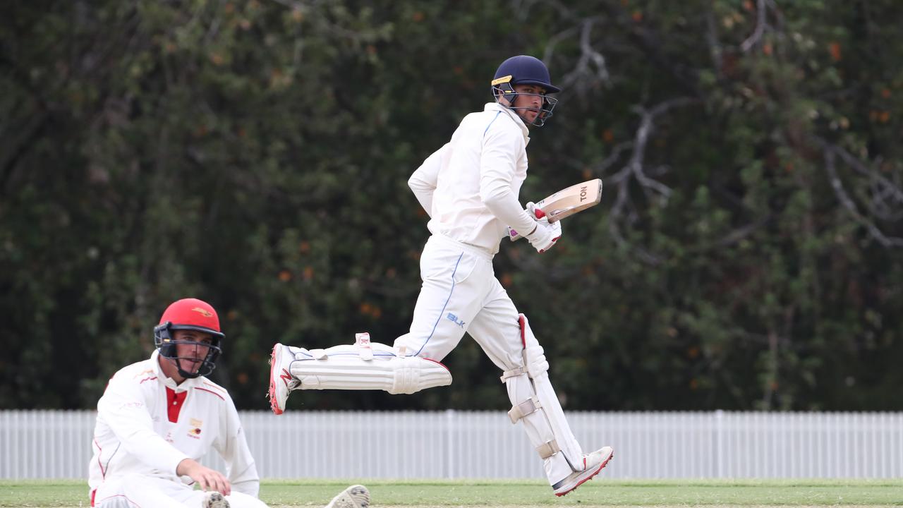 Gold Coast Dolphins batsman Liam Hope-Shackley plays a shot against the Sunshine Coast during the Queensland Premier Cricket match at Bill Pippen Oval. Photograph : Jason O'Brien