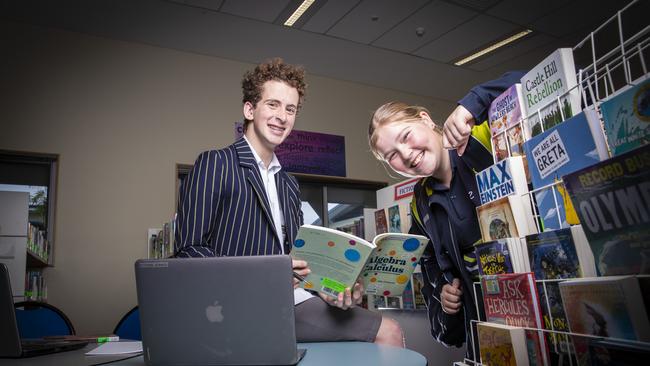 St Aloysius Catholic College is extending to year 11 and 12 from 2023, which is exciting for year 8 students Ethan Jones and Erica Brcic. Picture: LUKE BOWDEN