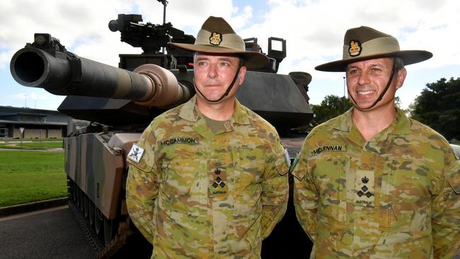 3rd Brigade Change of Command Ceremony at Lavarack Barracks. Out going commander Brigadier Dave McCammon with Brigadier Ben McLennan who is the new Commanding Officer of 3rd Brigade. Picture: Evan Morgan