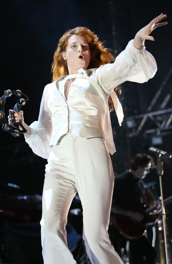 Woman in white ... Florence Welch delivers a powerful performance.  Picture: Richard Dobson