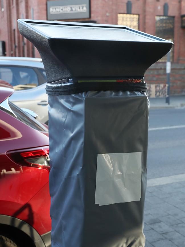 A hooded parking meter on the North Hobart Elizabeth Street strip. Picture: Nikki Davis-Jones