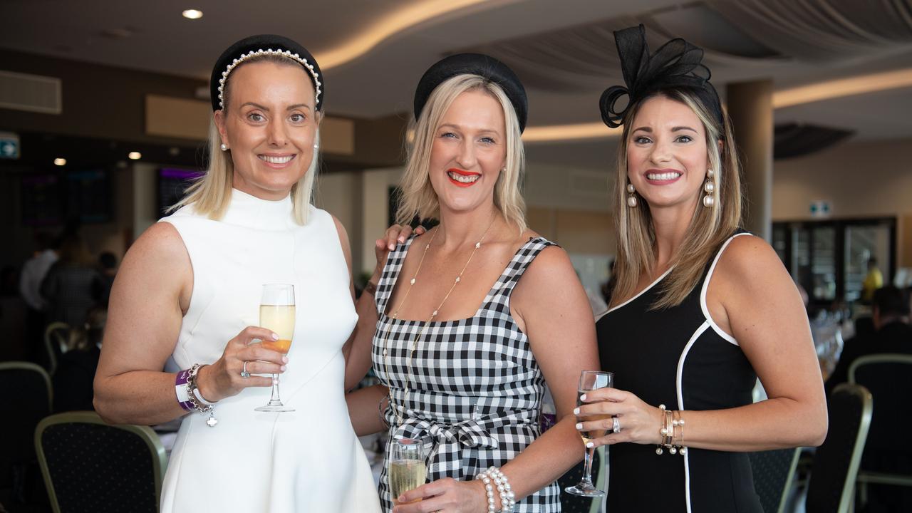 Georga Mcnally, Belinda Shannen and Ilissa Mccarty at the 2024 Darwin Cup Carnival Derby Day. Picture: Pema Tamang Pakhrin