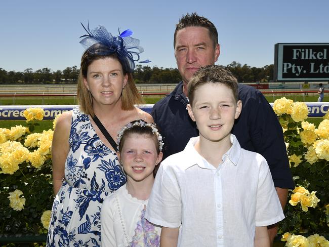 Apiam Bendigo Cup was held at Bendigo Racecourse, Bendigo, Victoria, on Wednesday, October 30th, 2024. Pictured enjoying the horse racing carnival are Kristy, children Archie and Chloe, Linden. Picture: Andrew Batsch