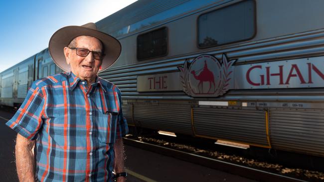 <s1>After a five-month hiatus due to the coronavirus pandemic, The Ghan once again arrives in Darwin. Passenger Edward Dowsett was on the journey for his first trip. </s1> <source>Pictures: Che Chorley</source>