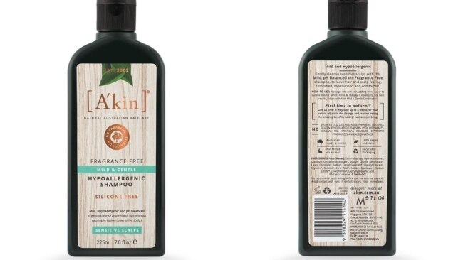 Product Safety Australia issued the recall for the A'kin Fragrance-Free Mild & Gentle Hypoallergenic Shampoo (225mL) on Tuesday