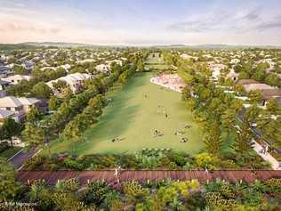 VISION: An artist's impression of the Palmview development 'Harmony' and its linear park. Picture: Contributed