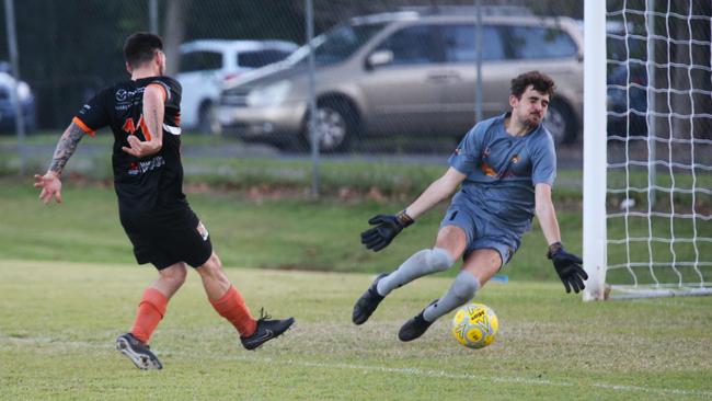 Pictured: Dylan Cumming. Edge Hill United FC v Mareeba Bulls. FQ Far North 2024. Elimination match, finals week one. Photo: Gyan-Reece Rocha