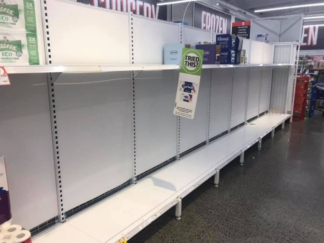 Panic buying at supermarkets in Queensland. Picture: Darren Cartwright.