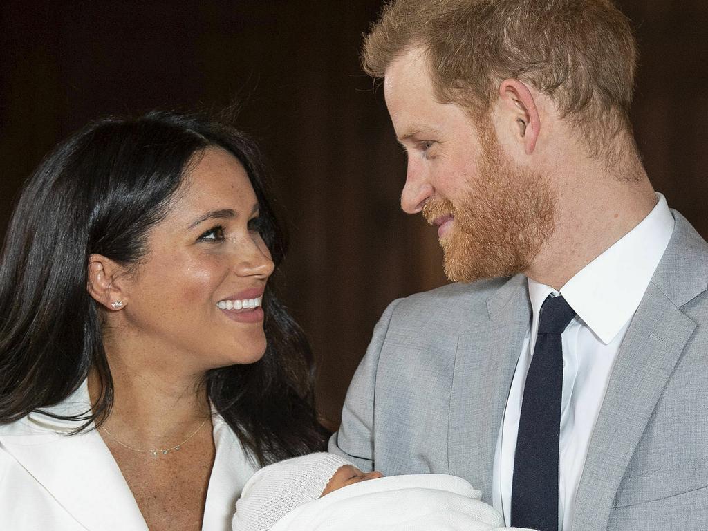 Meghan, Harry and their gorgeous sleeping baby. Picture: Dominic Lipinski/Pool via AP