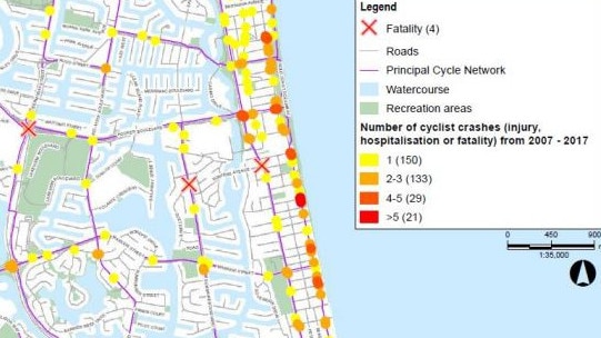 Cycle crashes on the Gold Coast.