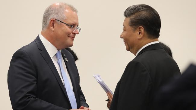 Prime Minister Scott Morrison meets with President Xi Jinping during the G20 in Osaka, Japan in June last year. Picture: Adam Taylor Adam Taylor/PMO