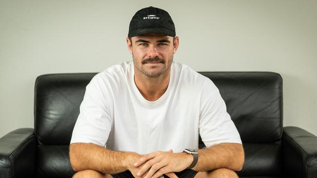 Portraits of ex-Parramatta Eels NRL player Keegan Hipgrave taken at his unit in Collaroy in Sydney. “I think most kids love that crash and bash-y type of footy and I definitely didn’t shy away from that.” Hipgrave has had to retire from the sport following concussion issues. Picture: Julian Andrews