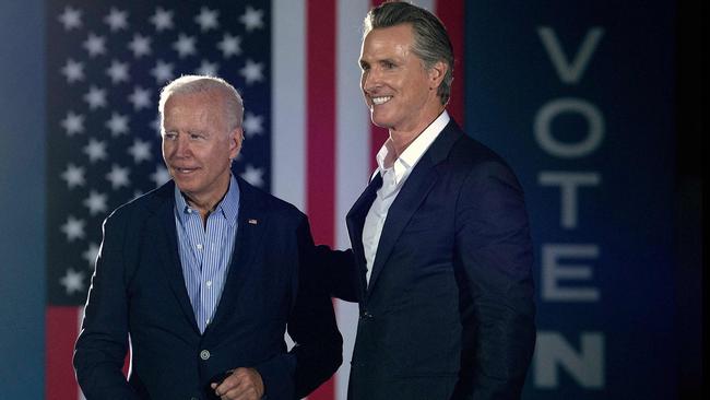 California Governor Gavin Newsom with Joe Biden in California. Picture: AFP