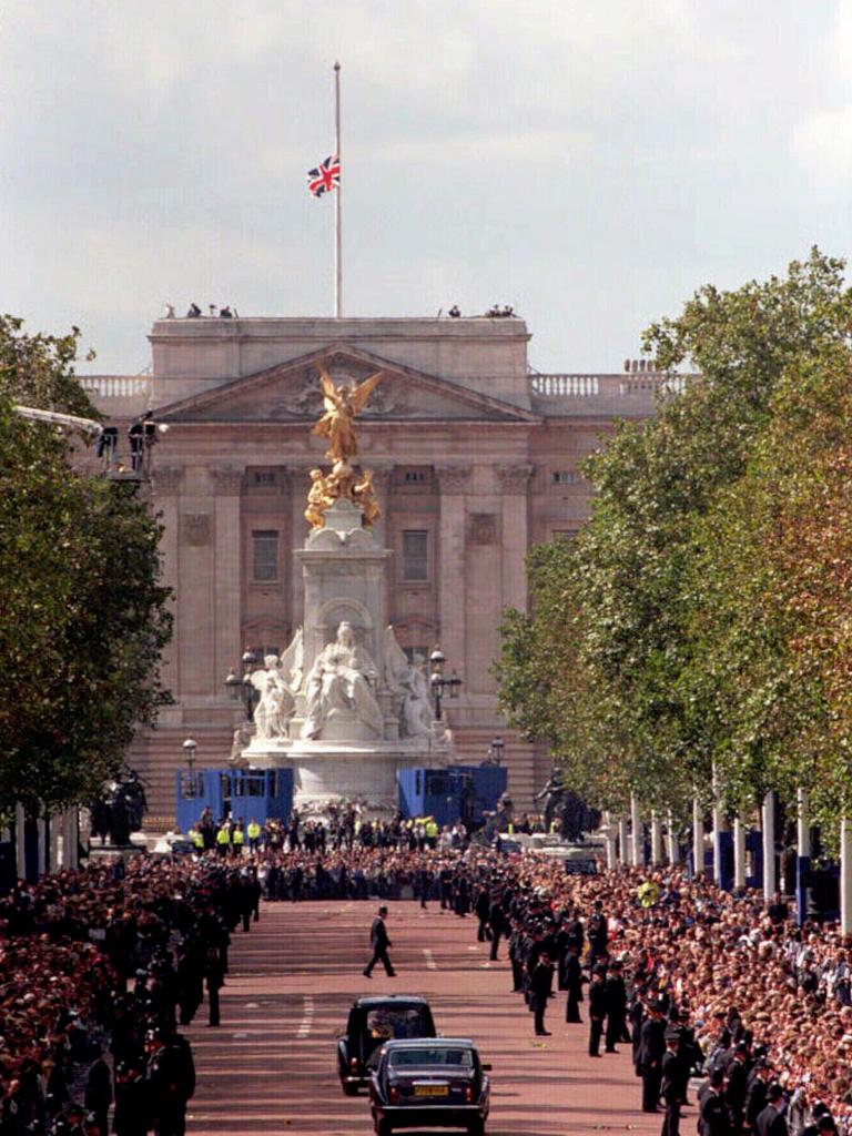 Mourners line The Mall during Princess Diana’s funeral.