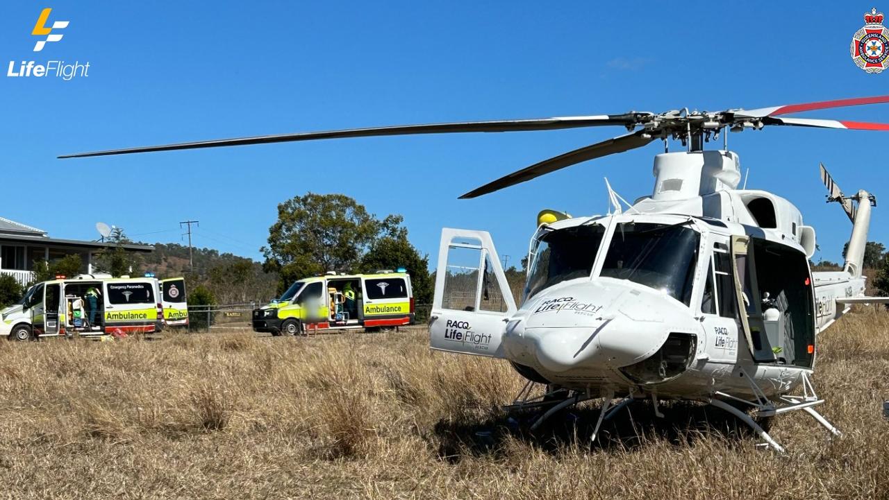 The Sunshine Coast-based LifeFlight aeromedical crew on Sunday airlifted a man after he was injured in a car crash.The LifeFlight helicopter was called to the Gympie region scene, about 11am.