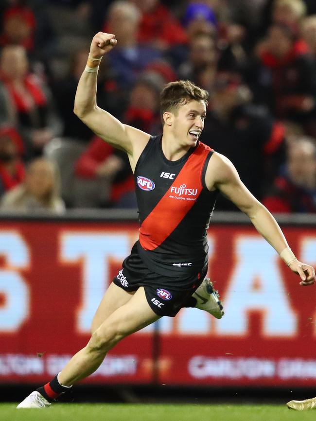 Orazio Fantasia celebrates a goal against Fremantle. Picture: Scott Barbour/Getty Images