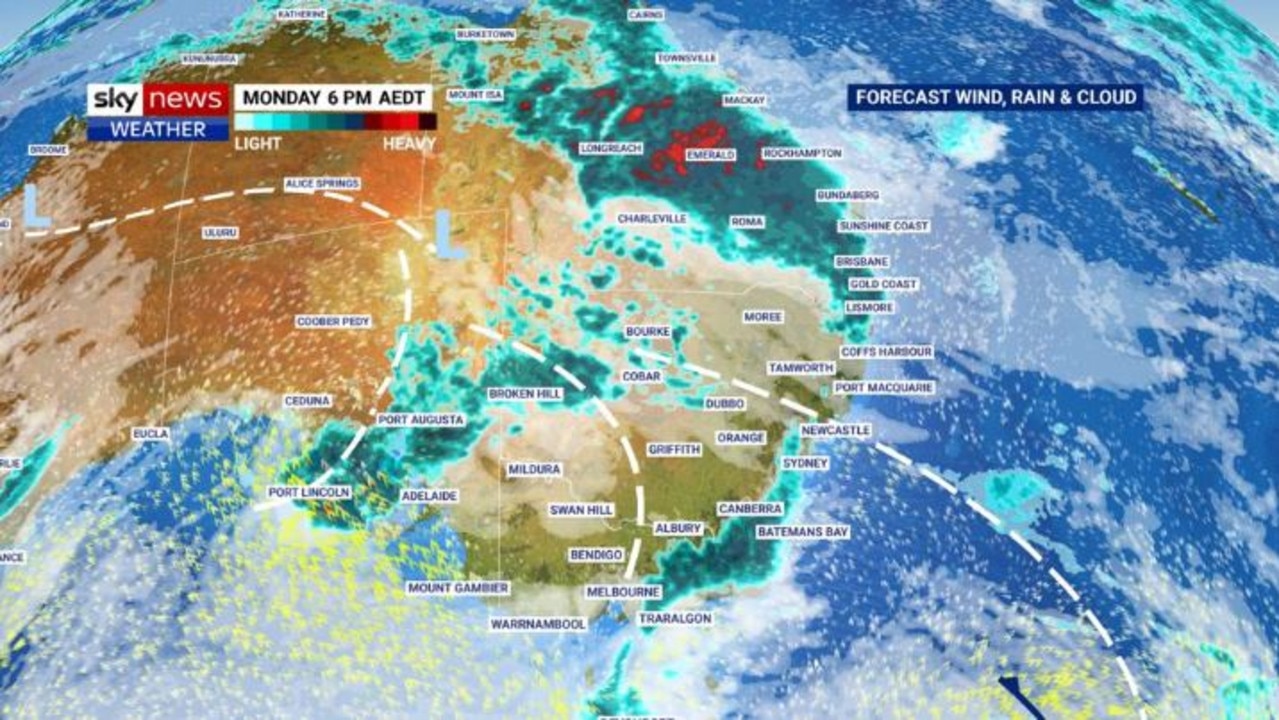 Two low systems are set to batter Australia’s eastern states from Monday. Picture: Sky News Weather