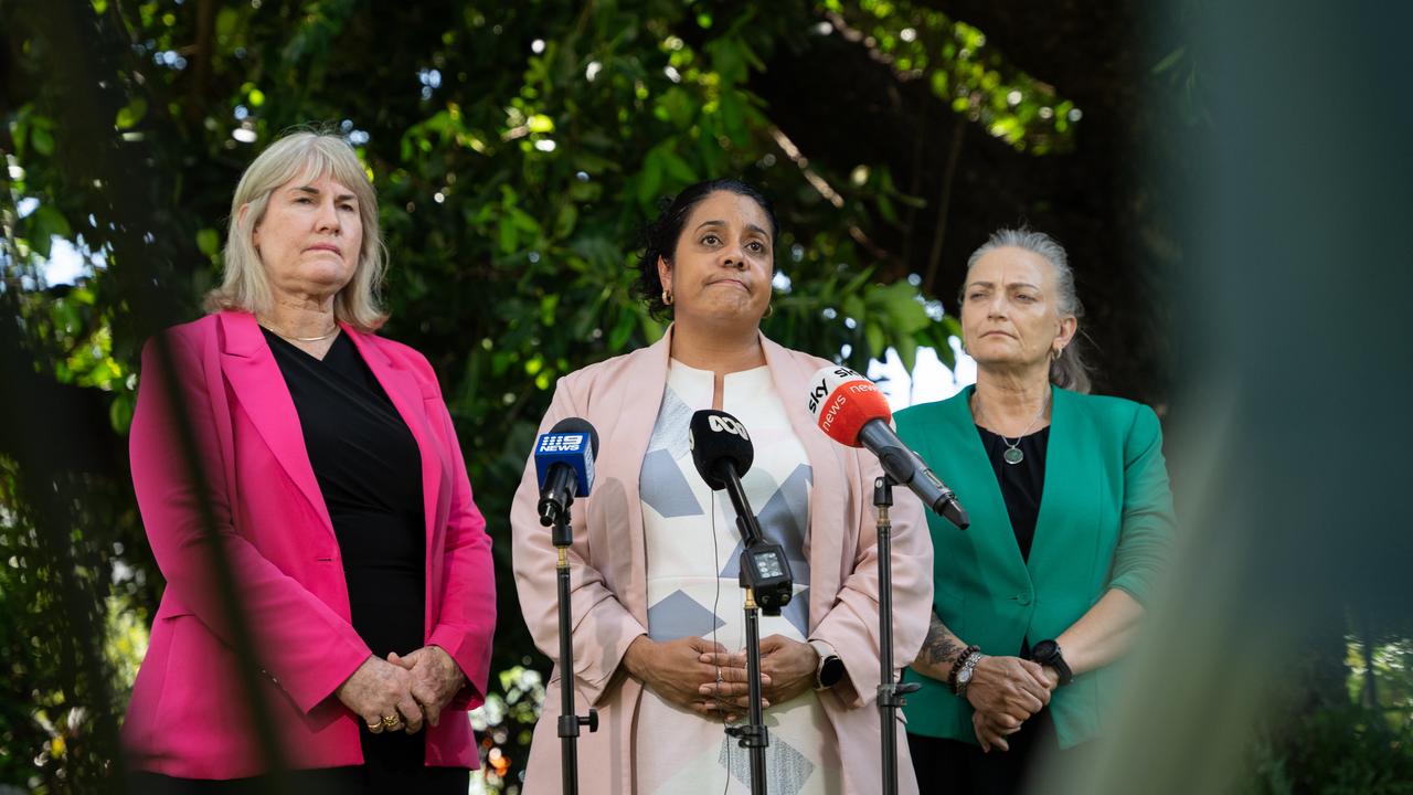 Chief Minister Eva Lawler, Territory Families Minister Ngaree Ah Kit, and Prevention of Domestic Violence Minister Kate Worden. Picture: Pema Tamang Pakhrin