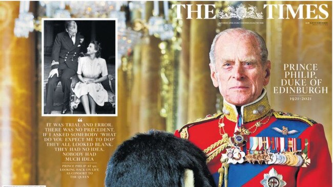 The Times front cover after Prince Philip died.