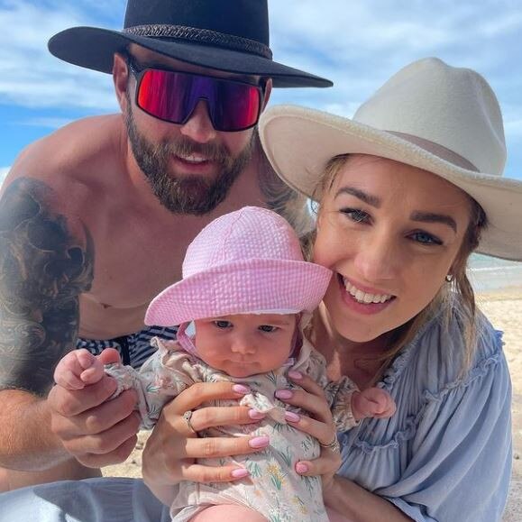 Deanna and Kyle Feldt with their daughter Macie. Picture: Instagram/f3ldtybud