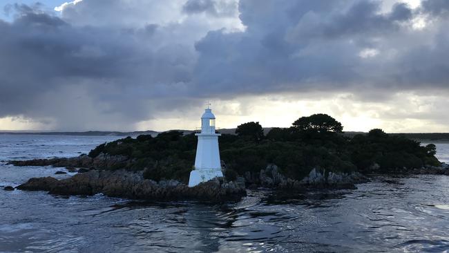 Lighthouse at the entrance to Hell's Gate, Macquarie Harbour. Picture: Penny Hunter