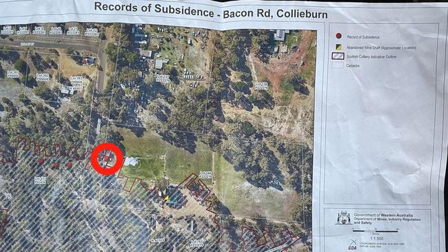 The map provided by DMIRS, the sinkhole is circled red. Picture: Supplied