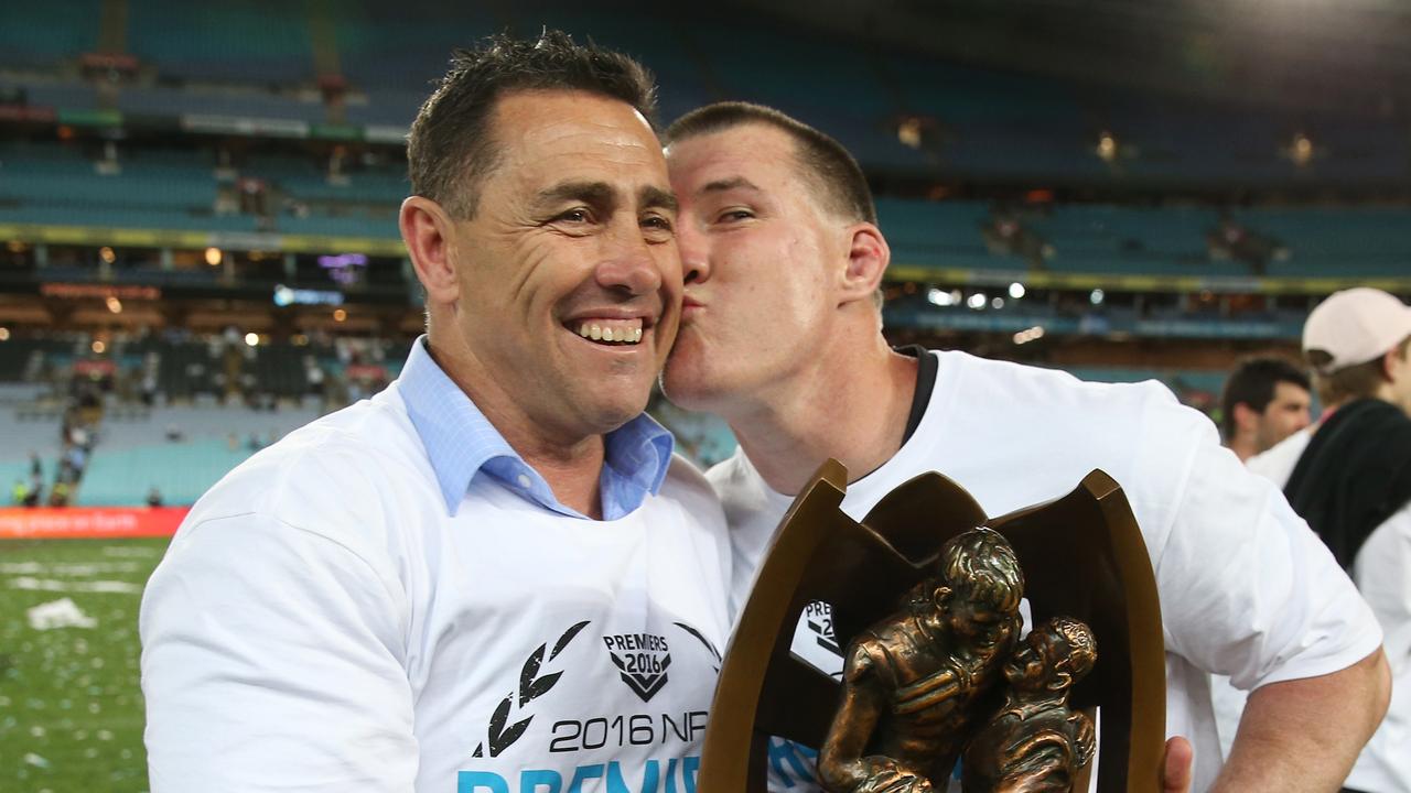 Flanagan with Paul Gallen during happier times at Cronulla. (AAP Image/Craig Golding)