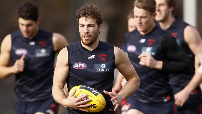 Jack Viney at Melbourne Demons training session at Gosch's Paddock in Melbourne,  today.  Picture: Daniel Pockett/AAP