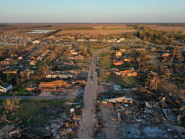 In an aerial view, damage from a series of powerful storms and at least one tornado is seen in Rolling Fork, Mississippi. Picture: AFP