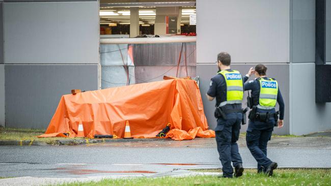 Police at the scene of the fatal crash in Pakenham. Picture: Jake Nowakowski