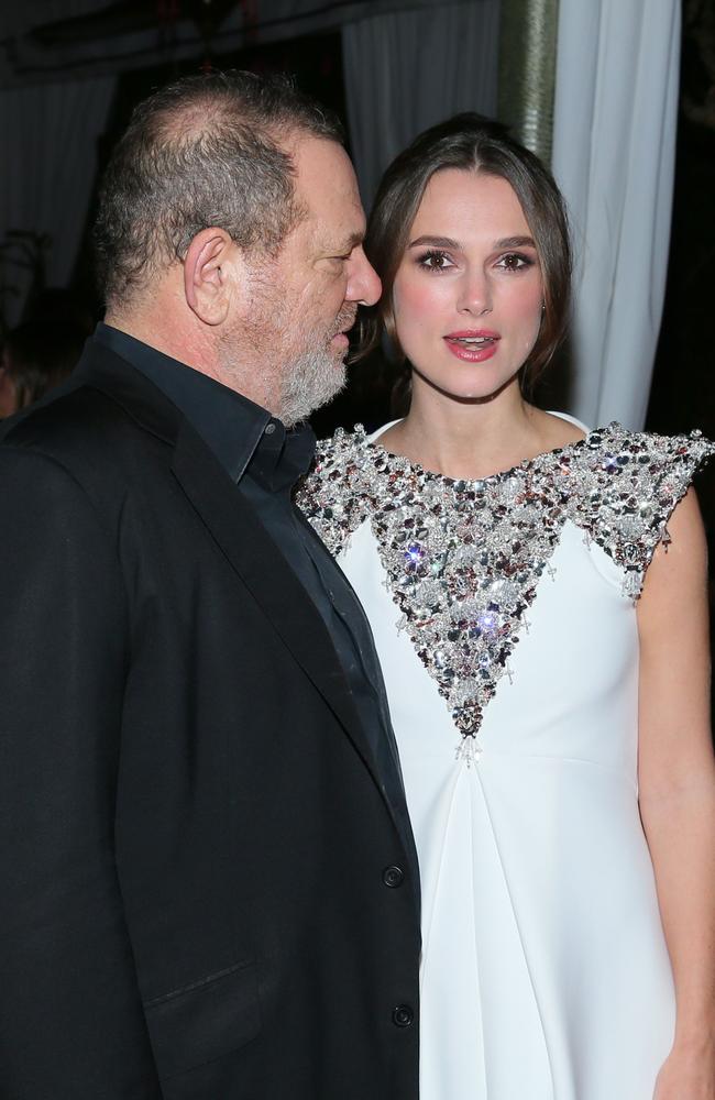 Harvey Weinstein (L) and actor Keira Knightley attend the after-party for The Weinstein Company’s ‘The Imitation Game’ special screening in 2014. Picture: Mark DavisSource: Getty Images