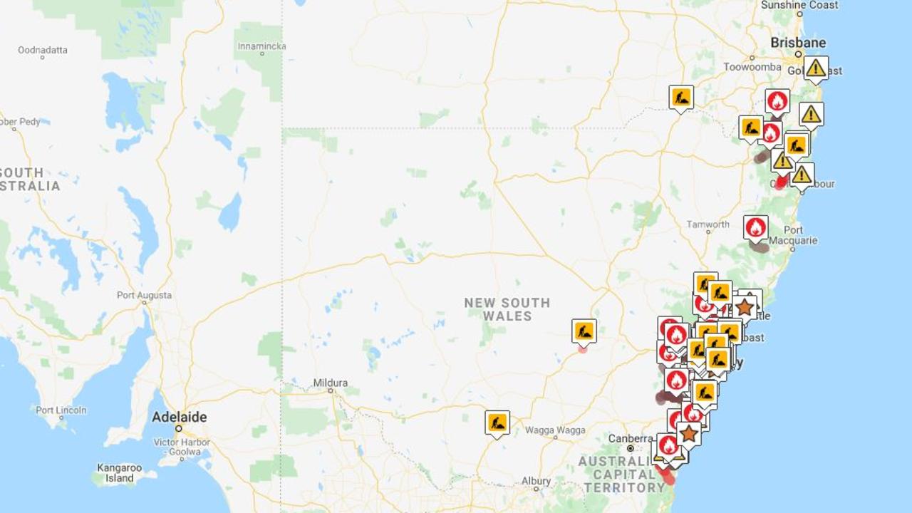 Numerous roads are closed around NSW due to bushfire activity. Picture: Live Traffic NSW. Source: Supplied