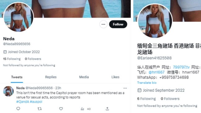 A suspected Chinese Communist Party-linked Twitter account to promote online gambling sites and using popular Australian political hashtags to spark debate. Image: Supplied