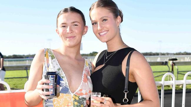 Ava Elder and Sophie Butler at Ladies Oaks Day, Caloundra. Picture: Patrick Woods.