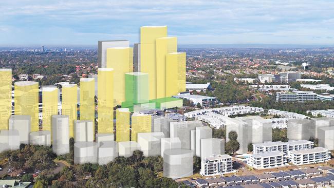 How the Norwest Precinct could look in 2037. Aerial image provided by <a href="http://www.cinemairap.com.au">cinemairap.com.au</a>