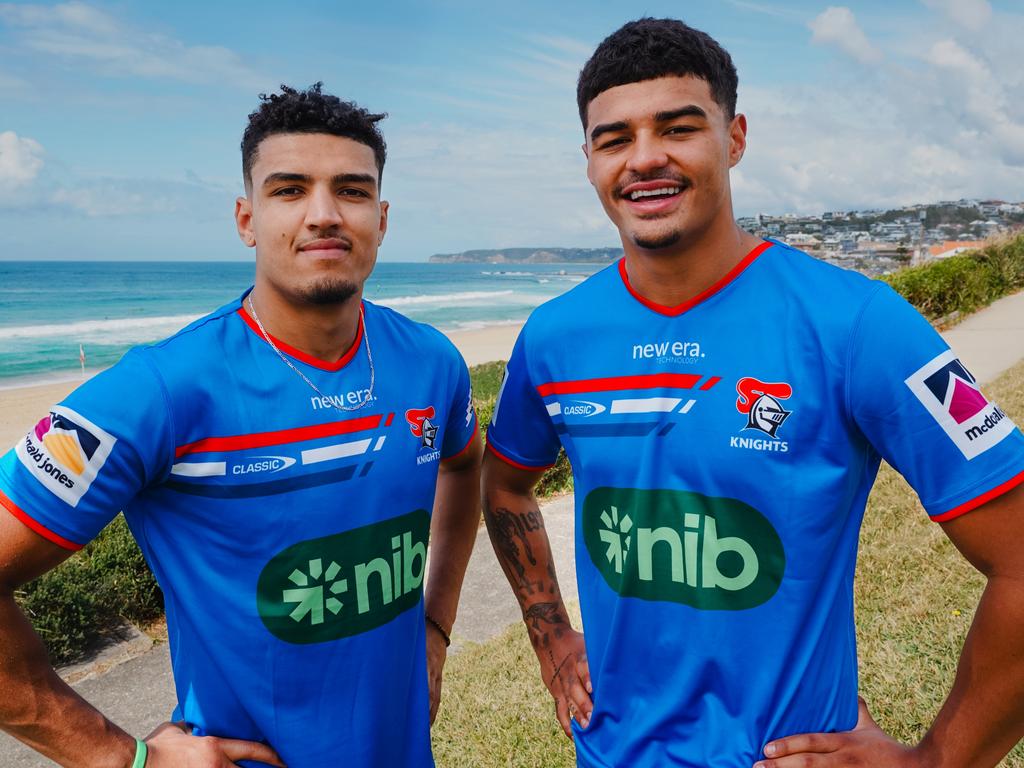 English recruits Kai Pearce-Paul and Will Pryce wearing Newcastle colours for the first time. Credit: Supplied.