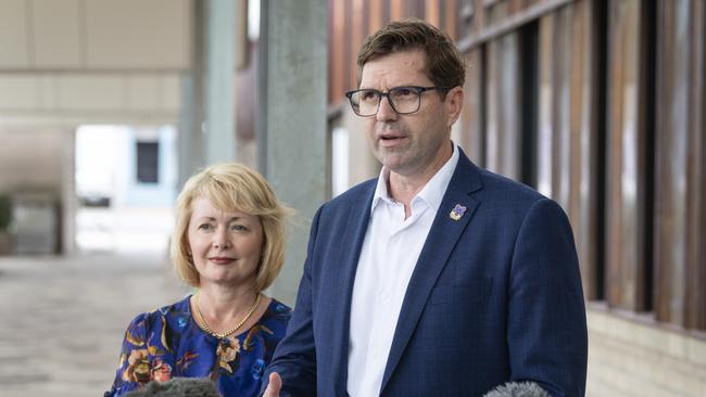 Incumbent TRC Mayor Geoff McDonald, with wife Lisa, announces he will stand for the position in the upcoming local government election, Monday, January 29, 2024. Picture: Kevin Farmer