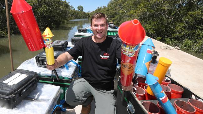 Max Brunner with this year’s fireworks on his barge. Picture: Annette Dew