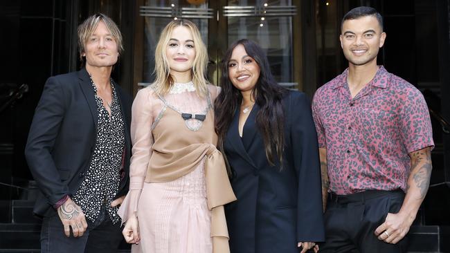 New Voice coaches Keith Urban, Rita Ora, Jess Mauboy and Guy Sebastian. Picture: Jonathan Ng