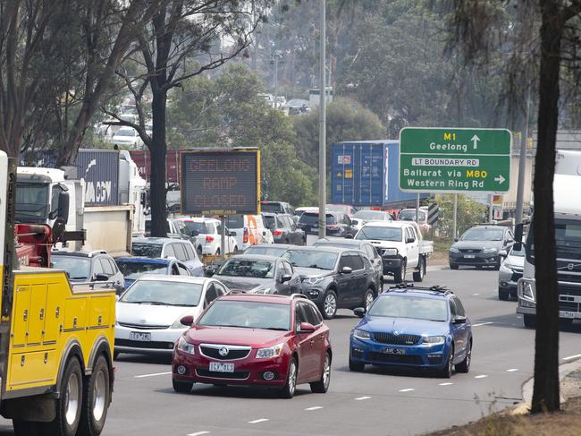 People returning to work faced a morning of traffic chaos as roadworks close several major Melbourne roads. Commuters in the cityÕs west felt the most pain, with the city-bound ramp from the Western Ring Road is closed along with Princes Hwy ramp onto to Geelong and the on and off ramps, Geelong bound from Miller Rd also closed to the West Gate Freeway for West Gate Tunnel works. Traffic is being diverted via Melbourne rd, Grieve Pde and Princess Hwy, Little Boundary and Boundary Rd. Very heavy traffic on the roads. Picture: Sarah Matray