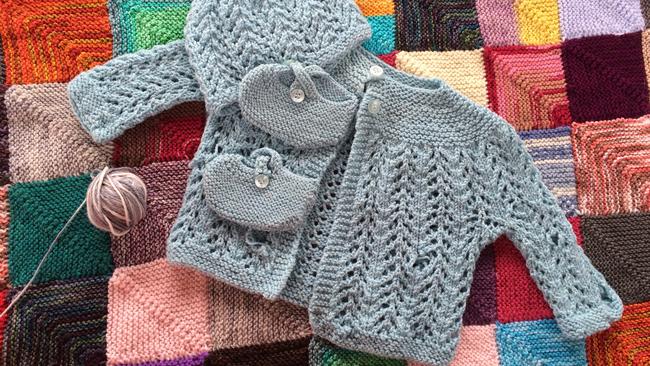 The beautiful outfit Aileen knitted for her niece. Picture: Ginger Gorman