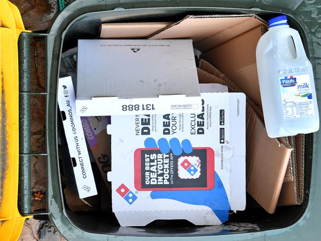 Pizza boxes can either go in the waste bin or the recycling bin, it depends on what their status is. Picture: AAP