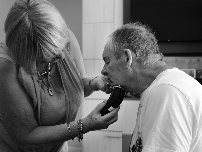  Cindy Ramage gives her husband Joe a shave in the mornings. Picture: Gary Ramage