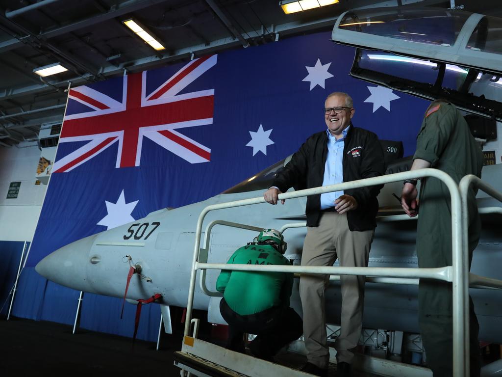 Australian Prime Minister Scott Morrison visits USS Ronald Reagan. Picture: Adam Taylor