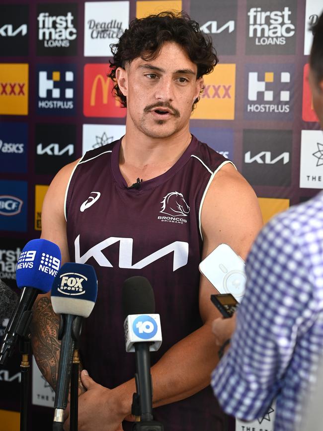 Kotoni Staggs Brisbane Broncos training. Tuesday May 6, 2025. Picture, John Gass
