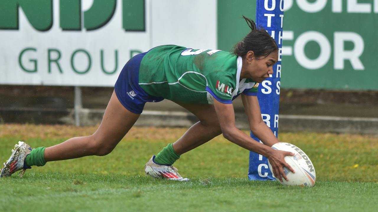 The Cathedral College's winger Rhiannon Brown goes in for the team's winning try in Tuesday's semi-final. Photo: Scott Radford-Chisholm Photography/QISSRL